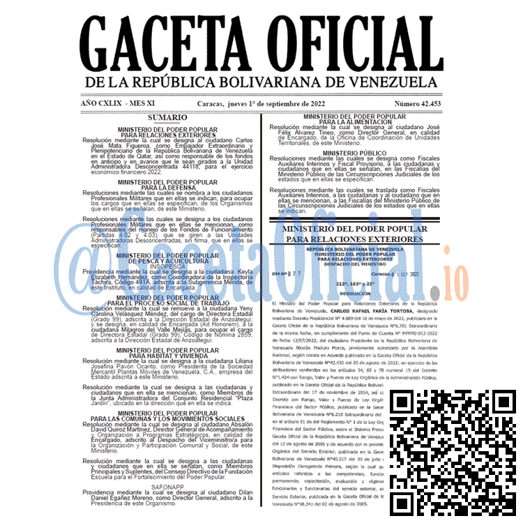 Venezuela Gaceta Oficial 42453 del 1 septiembre 2022 Venezuela Gaceta Oficial 42453 del 1 septiembre 2022