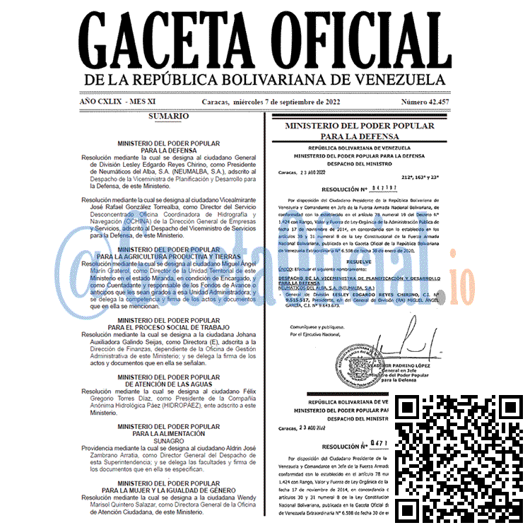 Venezuela Gaceta Oficial 42457 del 7 septiembre 2022 Venezuela Gaceta Oficial 42457 del 7 septiembre 2022