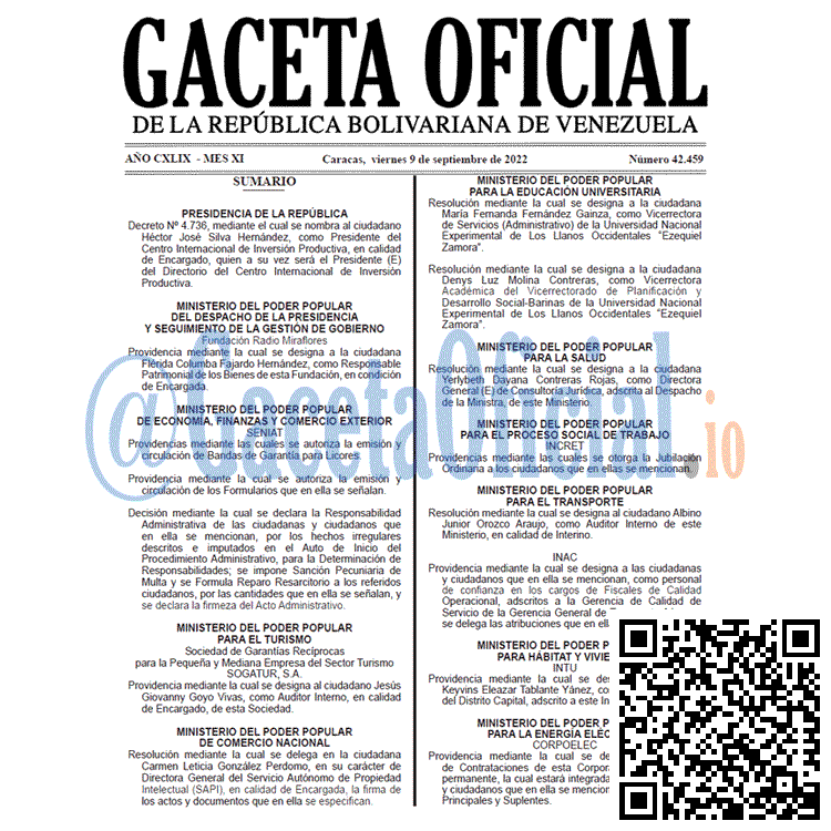 Venezuela Gaceta Oficial 42459 del 9 septiembre 2022 Venezuela Gaceta Oficial 42459 del 9 septiembre 2022