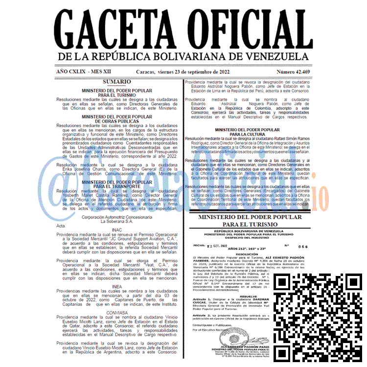 Venezuela Gaceta Oficial 42469 del 23 septiembre 2022