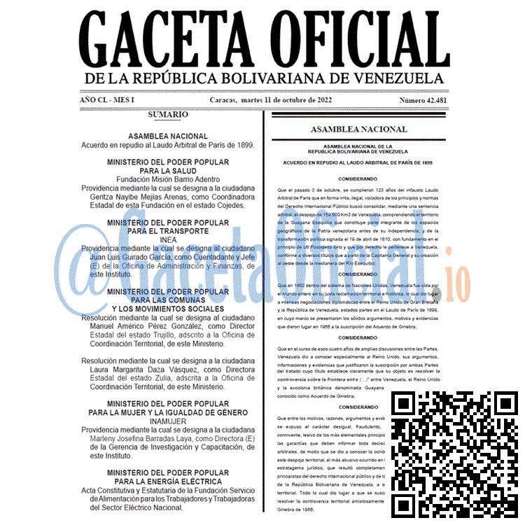 Gaceta Oficial Venezuela #42481 del 10 octubre 2022