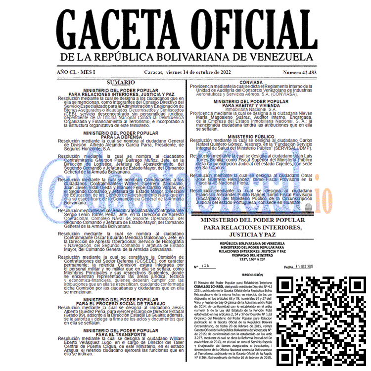 Venezuela Gaceta Oficial 42483 del 14 octubre 2022 Gaceta Oficial Venezuela #42483 del 14 octubre 2022