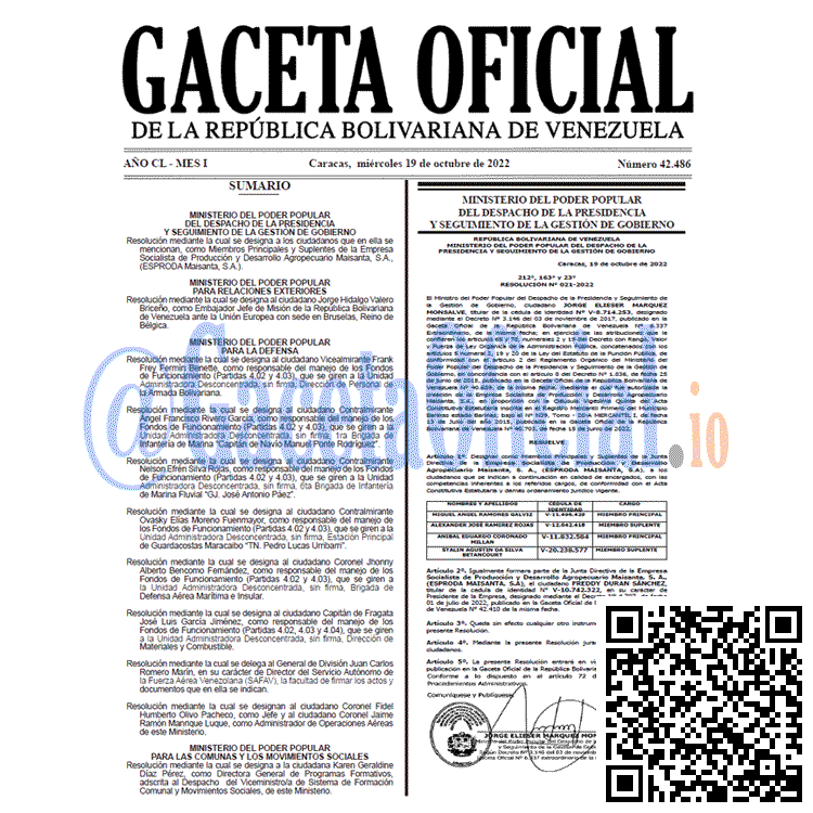 Gaceta Oficial Venezuela #42486 del 19 octubre 2022