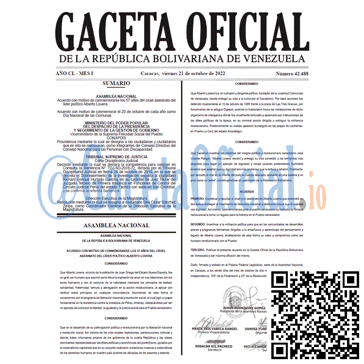 Venezuela Gaceta Oficial 42488 del 21 octubre 2022 Gaceta Oficial Venezuela #42488 del 21 octubre 2022