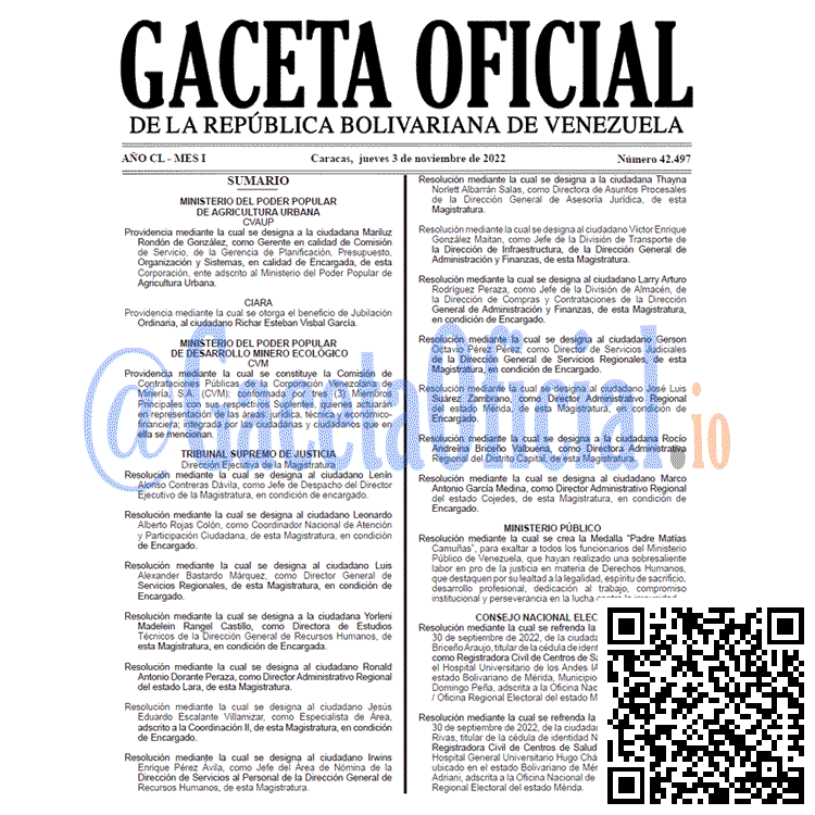 Venezuela Gaceta Oficial 42497 del 3 noviembre 2022 Gaceta Oficial Venezuela #42497 del 3 noviembre 2022