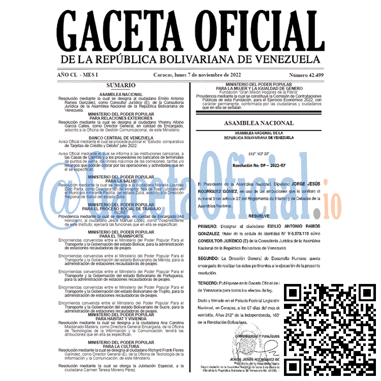 Gaceta Oficial Venezuela #42499 del 7 noviembre 2022