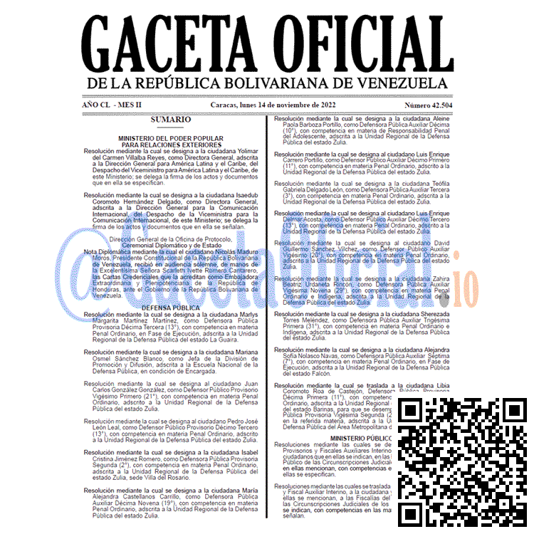 Gaceta Oficial Venezuela #42504 del 14 noviembre 2022