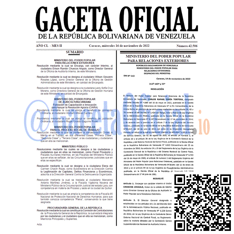 Venezuela Gaceta Oficial 42506 del 16 noviembre 2022 Gaceta Oficial Venezuela #42506 del 16 noviembre 2022