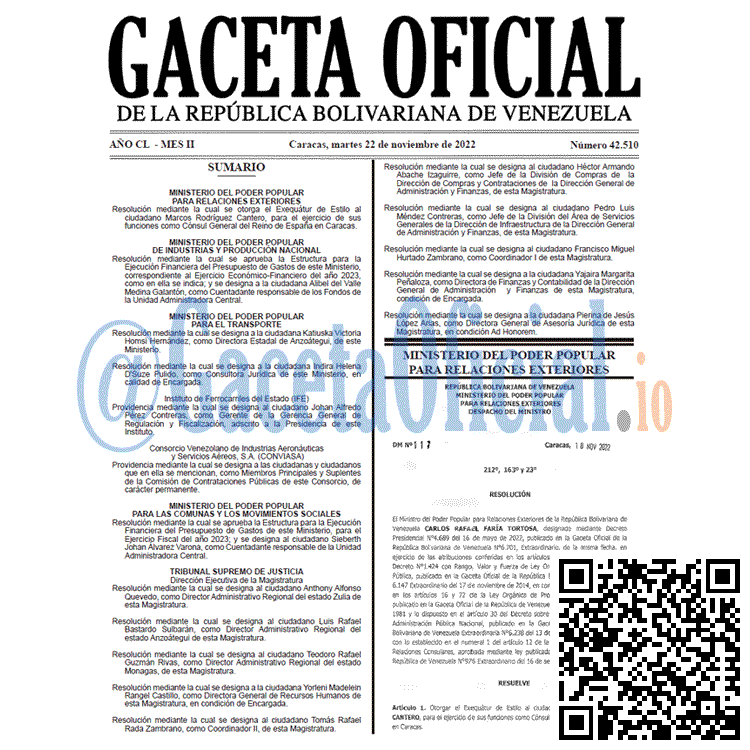 Venezuela Gaceta Oficial 42510 del 22 noviembre 2022 Gaceta Oficial, Gaceta Oficial 42510, Gaceta 42510