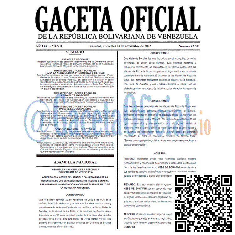 Gaceta Oficial, Gaceta Oficial 42511, Gaceta 42511