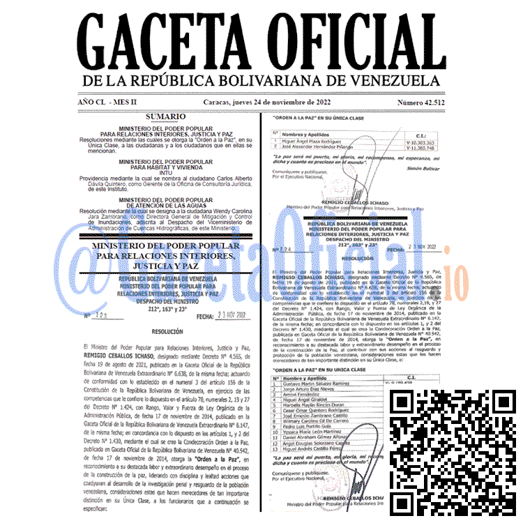 Venezuela Gaceta Oficial 42512 del 24 noviembre 2022 Gaceta Oficial, Gaceta 42512, Gaceta #42512, Gaceta Oficial Venezuela #42512