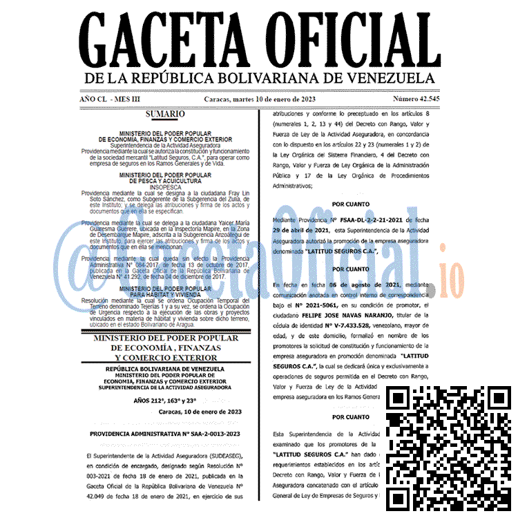 Venezuela Gaceta Oficial 42545 del 10 enero 2023 Gaceta Oficial, Gaceta 42545, Gaceta #42545, Gaceta Oficial Venezuela #42545