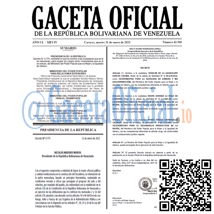 Venezuela Gaceta Oficial 42560 del 31 enero 2023 Gaceta Oficial, Gaceta 42560, Gaceta #42560, Gaceta Oficial Venezuela #42560