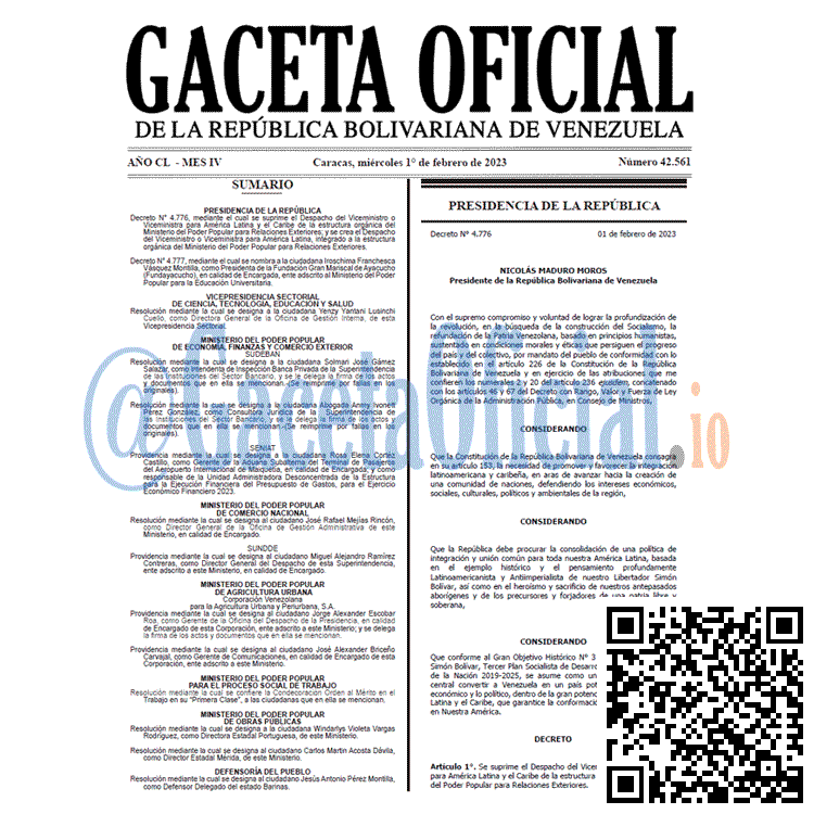 Venezuela Gaceta Oficial 42561 del 1 febrero 2023 Gaceta Oficial, Gaceta 42561, Gaceta #42561, Gaceta Oficial Venezuela #42561