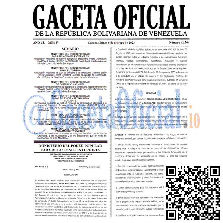 Venezuela Gaceta Oficial 42564 del 6 febrero 2023 Gaceta Oficial, Gaceta 42564, Gaceta #42564, Gaceta Oficial Venezuela #42564