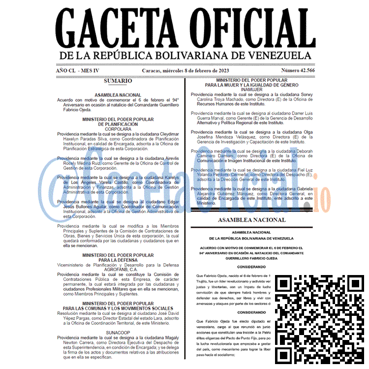 Venezuela Gaceta Oficial 42566 del 8 febrero 2023 Gaceta Oficial, Gaceta 42566, Gaceta #42566, Gaceta Oficial Venezuela #42566