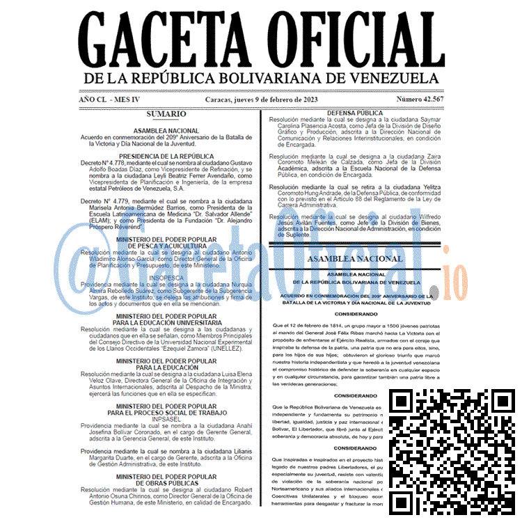 Venezuela Gaceta Oficial 42567 del 9 febrero 2023 Gaceta Oficial, Gaceta 42567, Gaceta #42567, Gaceta Oficial Venezuela #42567
