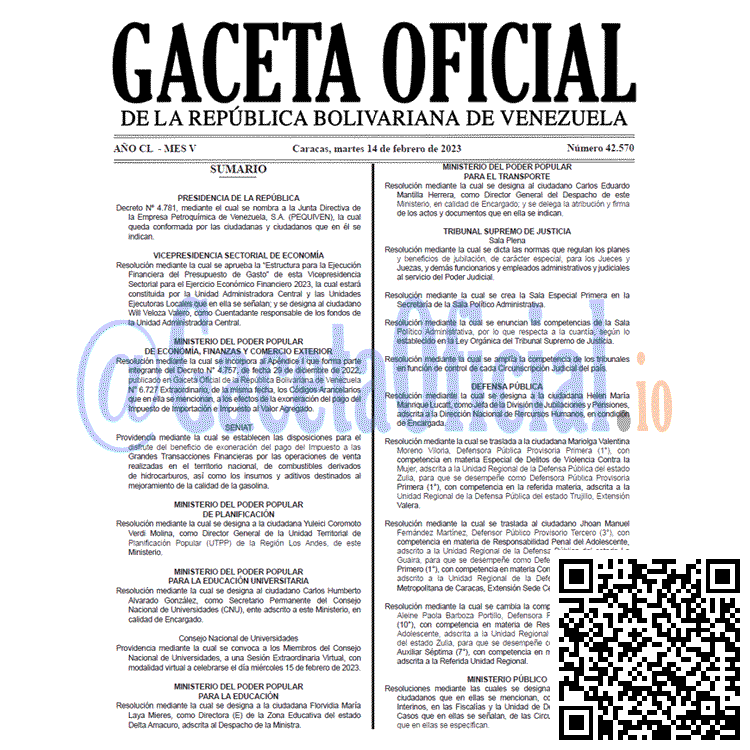 Gaceta Oficial, Gaceta 42570, Gaceta #42570, Gaceta Oficial Venezuela #42570