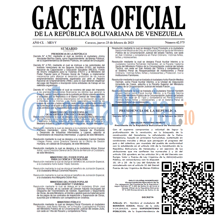 Venezuela Gaceta Oficial 42575 del 23 febrero 2023 Gaceta Oficial, Gaceta 42575, Gaceta #42575, Gaceta Oficial Venezuela #42575