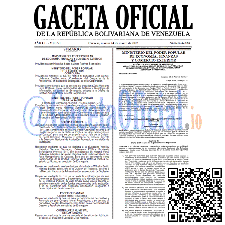 Venezuela Gaceta Oficial 42588 del 14 marzo 2023 Gaceta Oficial, Gaceta 42588, Gaceta #42588, Gaceta Oficial Venezuela #42588