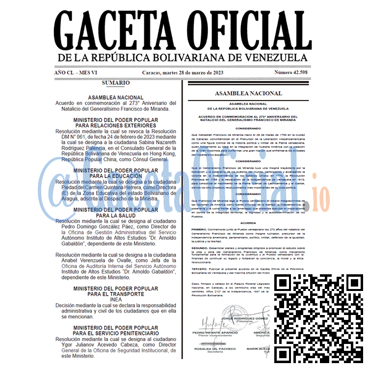 Gaceta Oficial, Gaceta 42598, Gaceta #42598, Gaceta Oficial Venezuela #42598