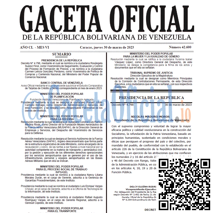 Venezuela Gaceta Oficial 42600 del 30 marzo 2023 Gaceta Oficial, Gaceta 42600, Gaceta #42600, Gaceta Oficial Venezuela #42600