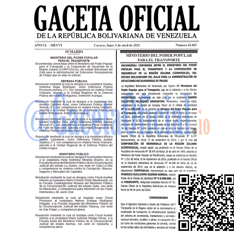 Gaceta Oficial, Gaceta 42602, Gaceta #42602, Gaceta Oficial Venezuela #42602