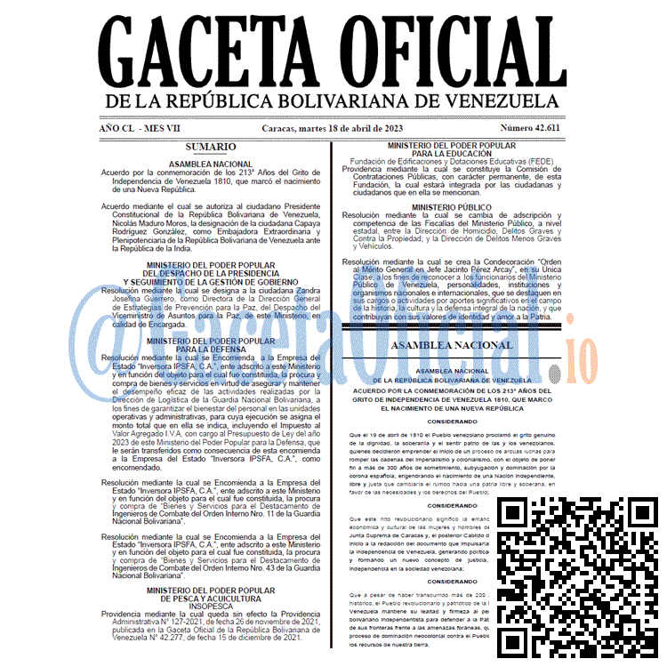 Gaceta Oficial, Gaceta 42611, Gaceta #42611, Gaceta Oficial Venezuela #42611