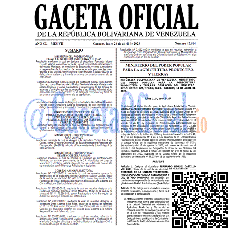 Venezuela Gaceta Oficial 42614 del 24 abril 2023 Gaceta Oficial, Gaceta 42614, Gaceta #42614, Gaceta Oficial Venezuela #42614