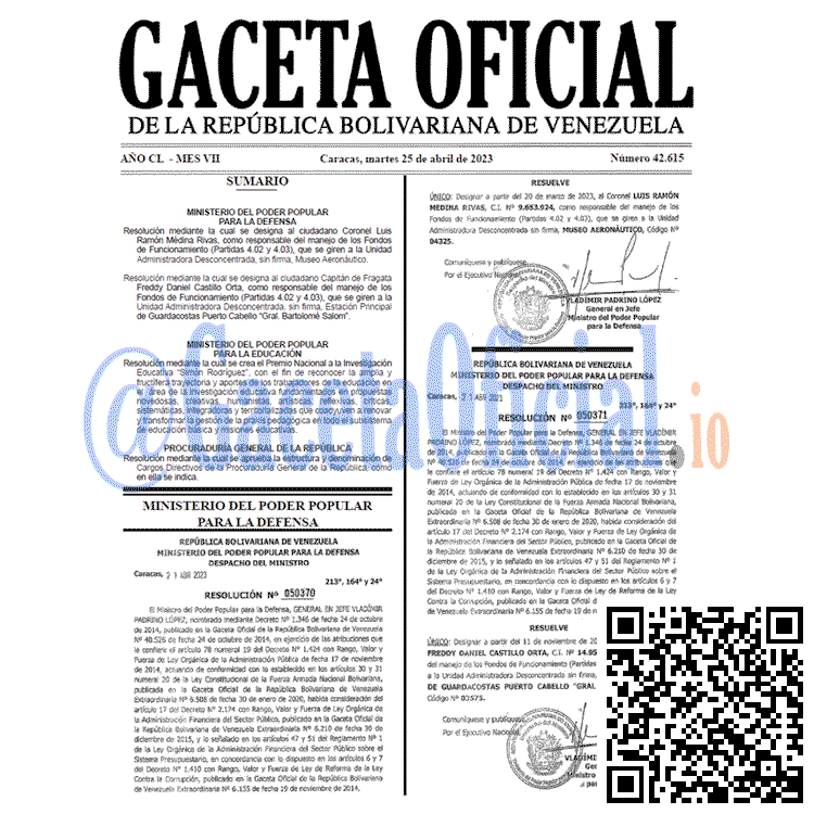 Venezuela Gaceta Oficial 42615 del 25 abril 2023 Gaceta Oficial, Gaceta 42615, Gaceta #42615, Gaceta Oficial Venezuela #42615