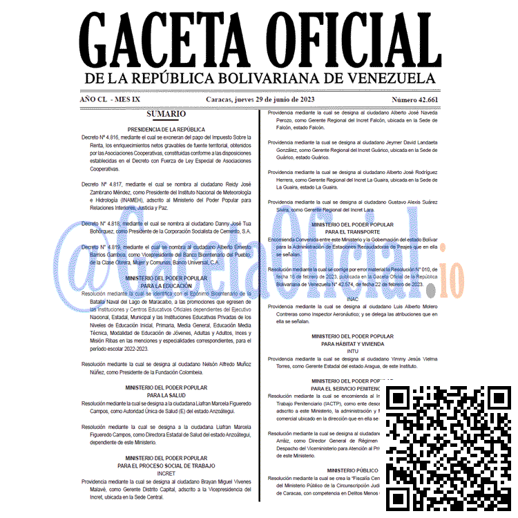 Venezuela Gaceta Oficial 42661 del 29 junio 2023 Gaceta Oficial, Gaceta 42661, Gaceta 42661 HD, Gaceta #42661, Gaceta Oficial Venezuela #42661