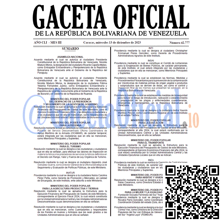 Venezuela Gaceta Oficial 42777 del 13 diciembre 2023 Gaceta Oficial, Gaceta 42777, Gaceta 42777 HD, Gaceta #42777, Gaceta Oficial Venezuela #42777