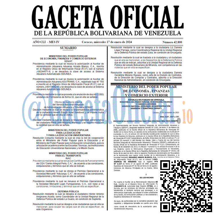 Gaceta Oficial, Gaceta 42800, Gaceta 42800 HD, Gaceta #42800, Gaceta Oficial Venezuela #42800
