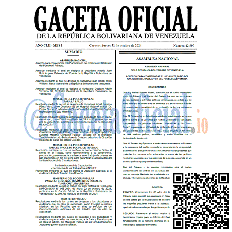 Gaceta Oficial, Gaceta 42997, Gaceta 42997 HD, Gaceta #42997, Gaceta Oficial Venezuela #42997
