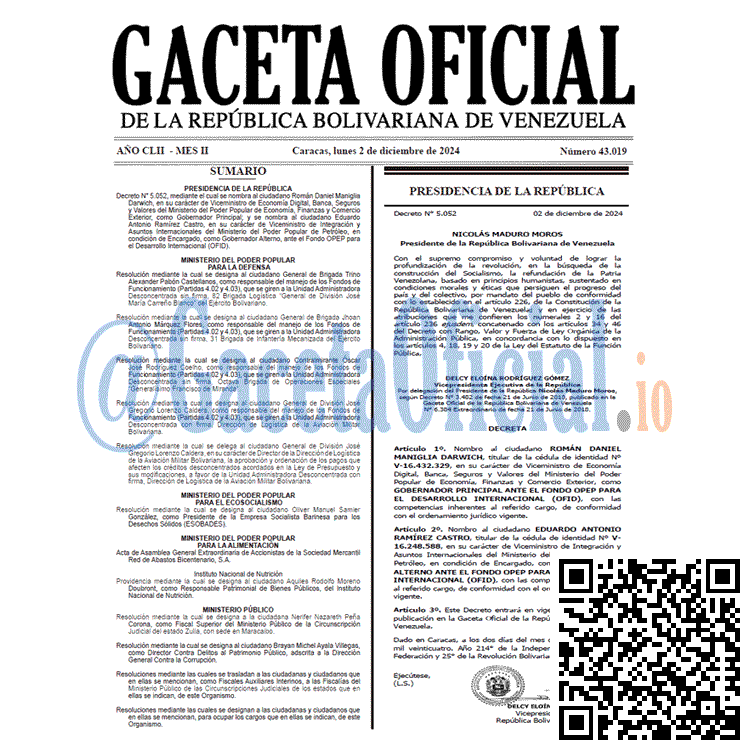Venezuela Gaceta Oficial 43019 del 2 diciembre 2024 Gaceta Oficial, Gaceta 43019, Gaceta 43019 HD, Gaceta #43019, Gaceta Oficial Venezuela #43019