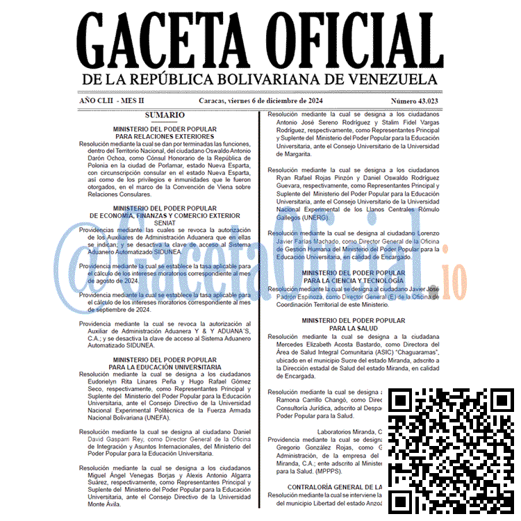 Venezuela Gaceta Oficial 43023 del 6 diciembre 2024 Gaceta Oficial, Gaceta 43023, Gaceta 43023 HD, Gaceta #43023, Gaceta Oficial Venezuela #43023