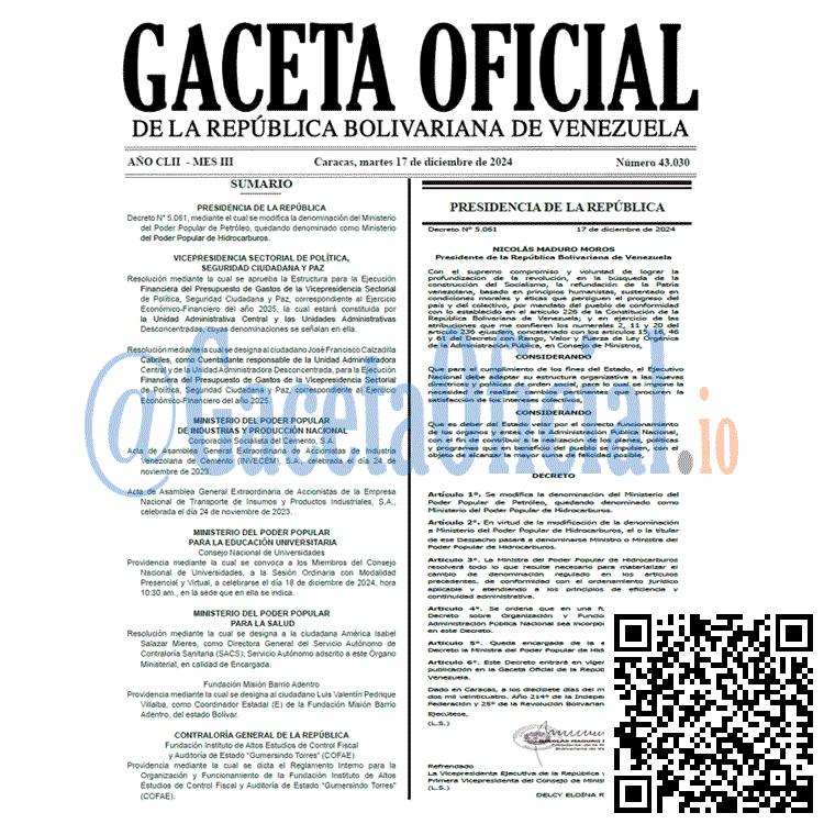 Gaceta Oficial, Gaceta 43030, Gaceta 43030 HD, Gaceta #43030, Gaceta Oficial Venezuela #43030
