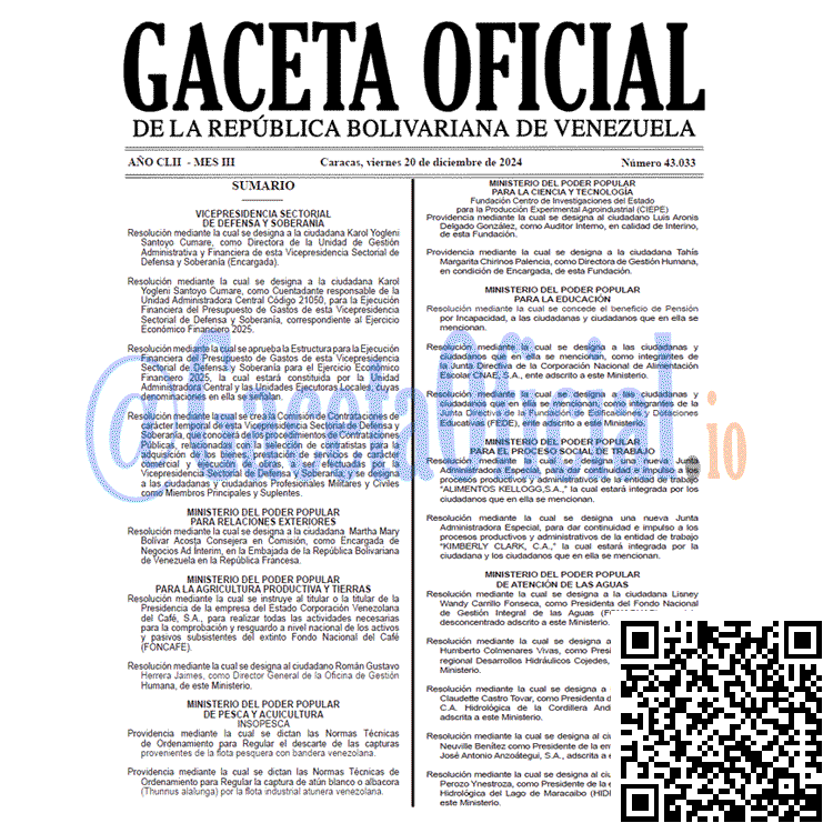 Gaceta Oficial, Gaceta 43033, Gaceta 43033 HD, Gaceta #43033, Gaceta Oficial Venezuela #43033