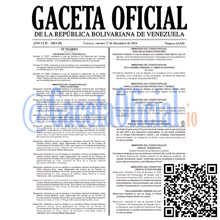 Gaceta Oficial, Gaceta 43036, Gaceta 43036 HD, Gaceta #43036, Gaceta Oficial Venezuela #43036