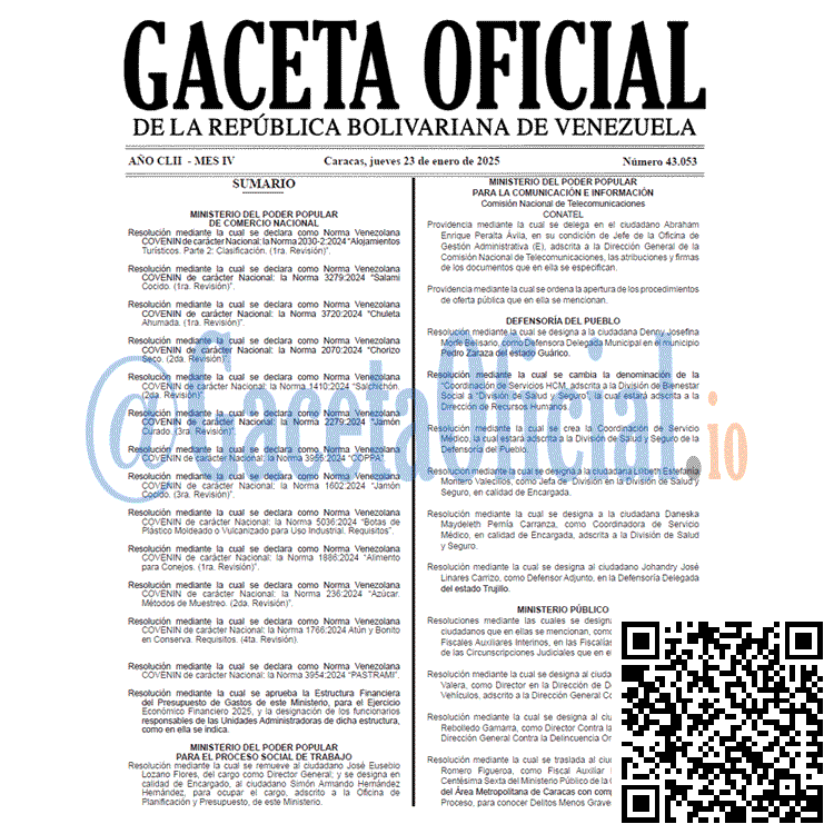 Venezuela Gaceta Oficial 43053 del 23 enero 2025 Gaceta Oficial, Gaceta 43053, Gaceta 43053 HD, Gaceta #43053, Gaceta Oficial Venezuela #43053
