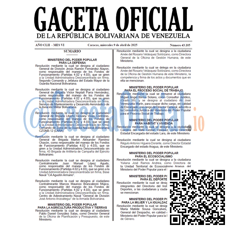 Gaceta Oficial, Gaceta 43105, Gaceta 43105 HD, Gaceta #43105, Gaceta Oficial Venezuela #43105