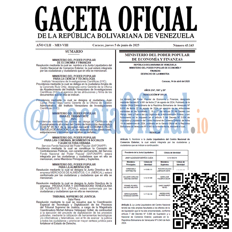 Venezuela Gaceta Oficial 43143 del 05 junio 2025 Gaceta Oficial, Gaceta 43143, Gaceta 43143 HD, Gaceta #43143, Gaceta Oficial Venezuela #43143