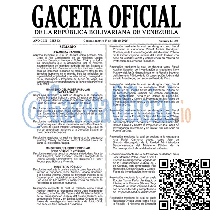 Gaceta Oficial, Gaceta 43160, Gaceta 43160 HD, Gaceta #43160, Gaceta Oficial Venezuela #43160
