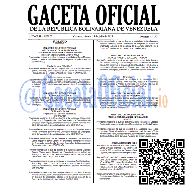 Gaceta Oficial, Gaceta 43177, Gaceta 43177 HD, Gaceta #43177, Gaceta Oficial Venezuela #43177