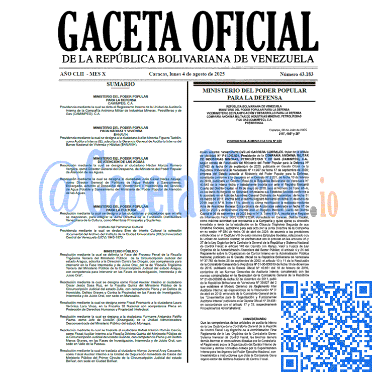 Gaceta Oficial, Gaceta 43183, Gaceta 43183 HD, Gaceta #43183, Gaceta Oficial Venezuela #43183