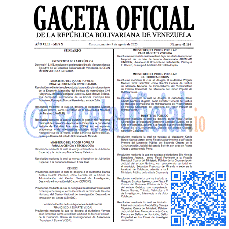Gaceta Oficial, Gaceta 43184, Gaceta 43184 HD, Gaceta #43184, Gaceta Oficial Venezuela #43184
