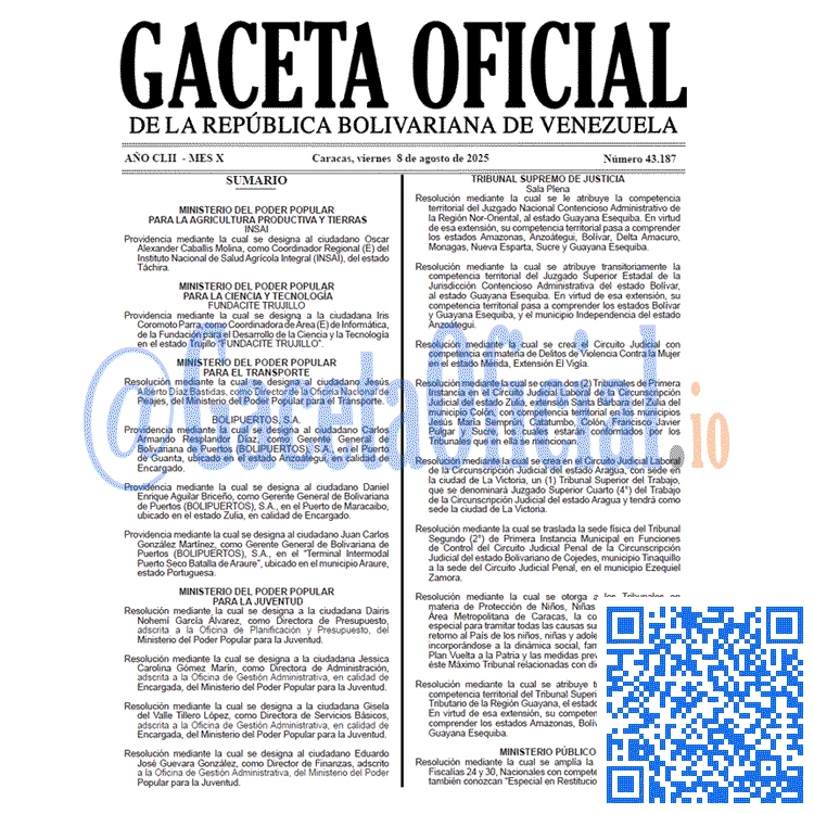 Gaceta Oficial, Gaceta 43187, Gaceta 43187 HD, Gaceta #43187, Gaceta Oficial Venezuela #43187