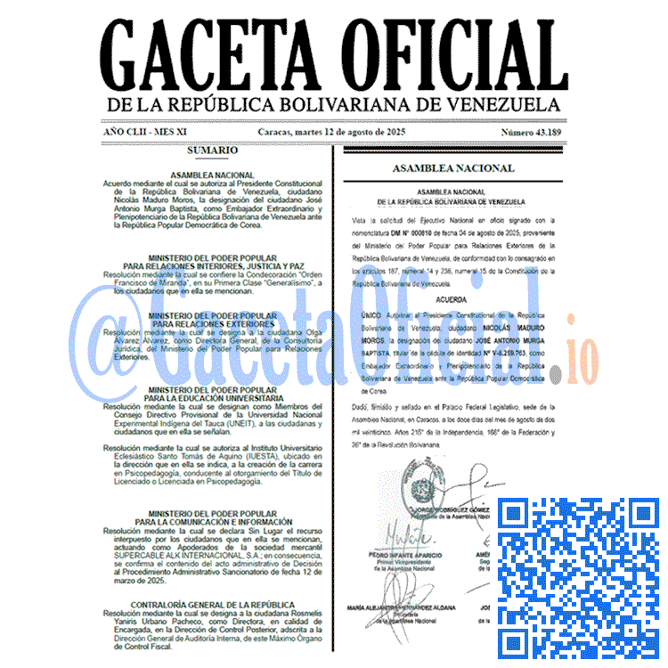 Gaceta Oficial, Gaceta 43189, Gaceta 43189 HD, Gaceta #43189, Gaceta Oficial Venezuela #43189
