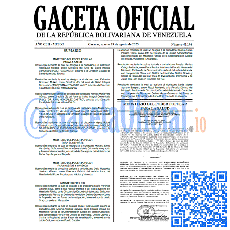 Venezuela Gaceta Oficial 43194 del 19 agosto 2025 Gaceta Oficial, Gaceta 43194, Gaceta 43194 HD, Gaceta #43194, Gaceta Oficial Venezuela #43194