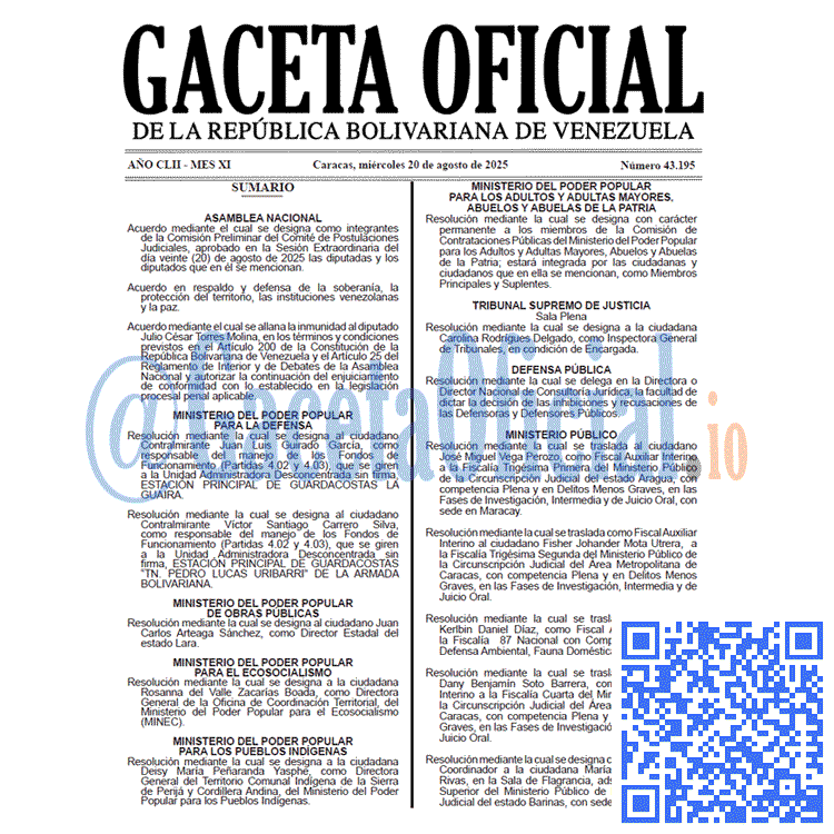 Gaceta Oficial, Gaceta 43195, Gaceta 43195 HD, Gaceta #43195, Gaceta Oficial Venezuela #43195